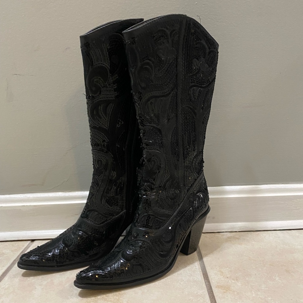 Helen’s Heart Black Sequins boots